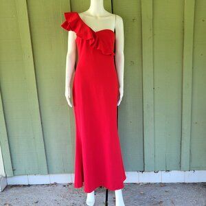 CALVIN KLEIN Red One Shoulder Gown Long Dress 6 Length Altered